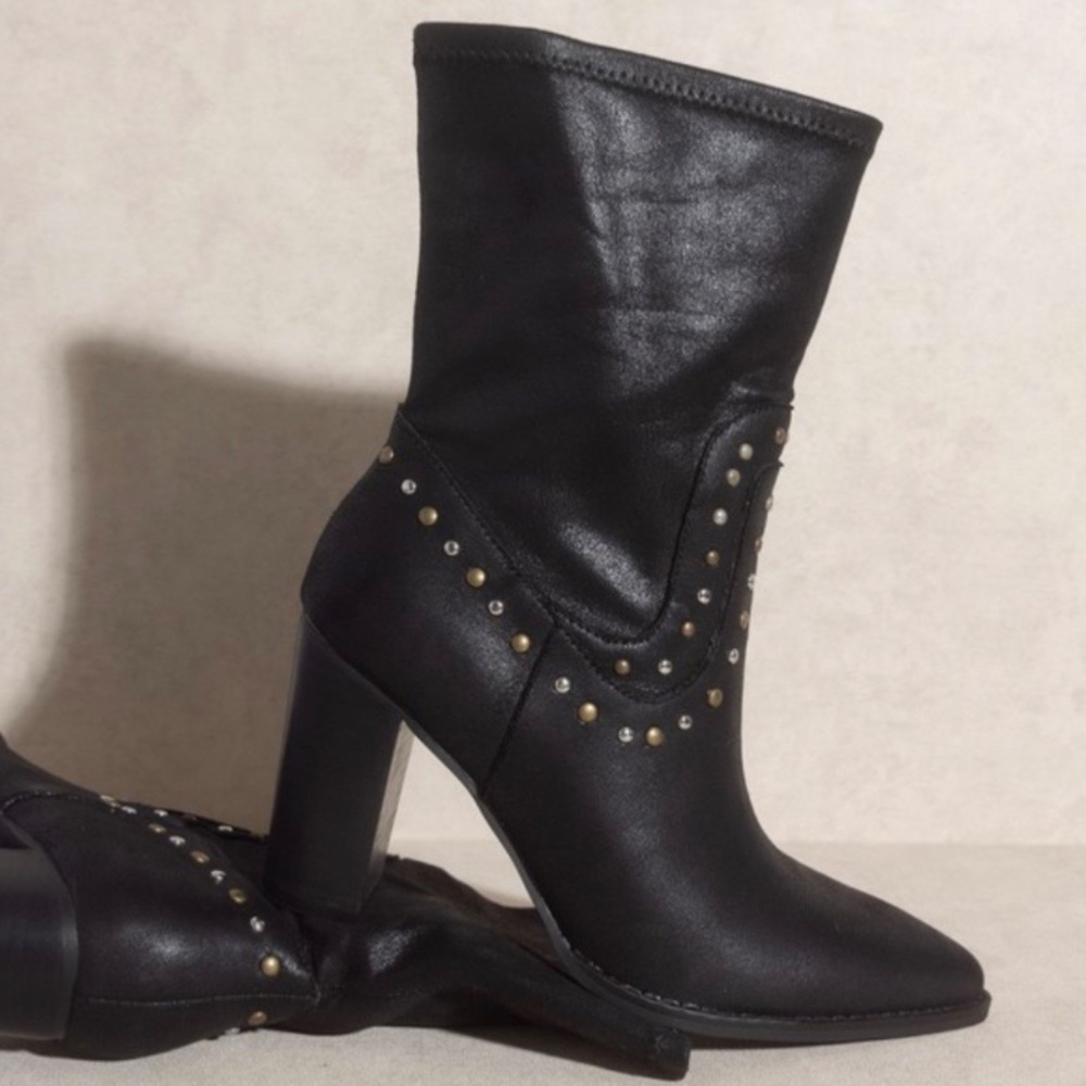 Few left! PARIS STUDDED HEELED BOOT - FAUX LEATHER BLACK - Picture 8 of 11